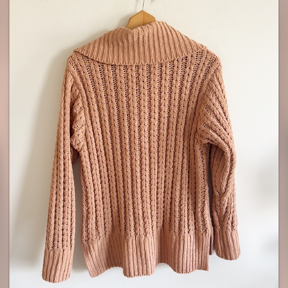 Aerie cable car oversized knit sweater quarter 1/4 zip soft oversized tan size S - Picture 5 of 7